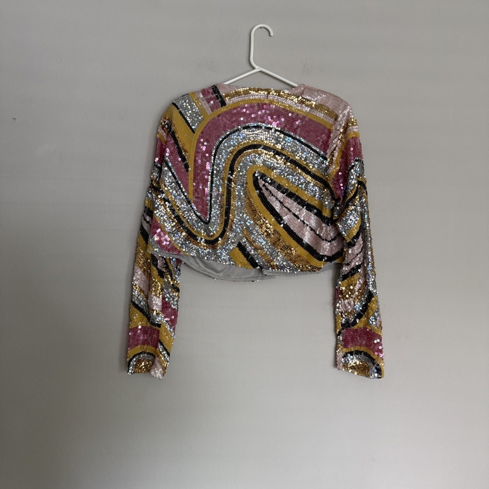 Nasty Gal Collection Embellished Sequin Long Drop Sleeve Jacket US Size 12 - Picture 8 of 10